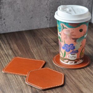 手工皮件 | 客製化禮物 | 植鞣革-皮製杯墊 三件組